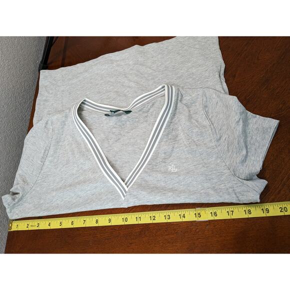 Lauren Ralph Lauren V Neck TShirt M Gray Striped Short Sleeve Everyday Wear Work - Picture 7 of 9